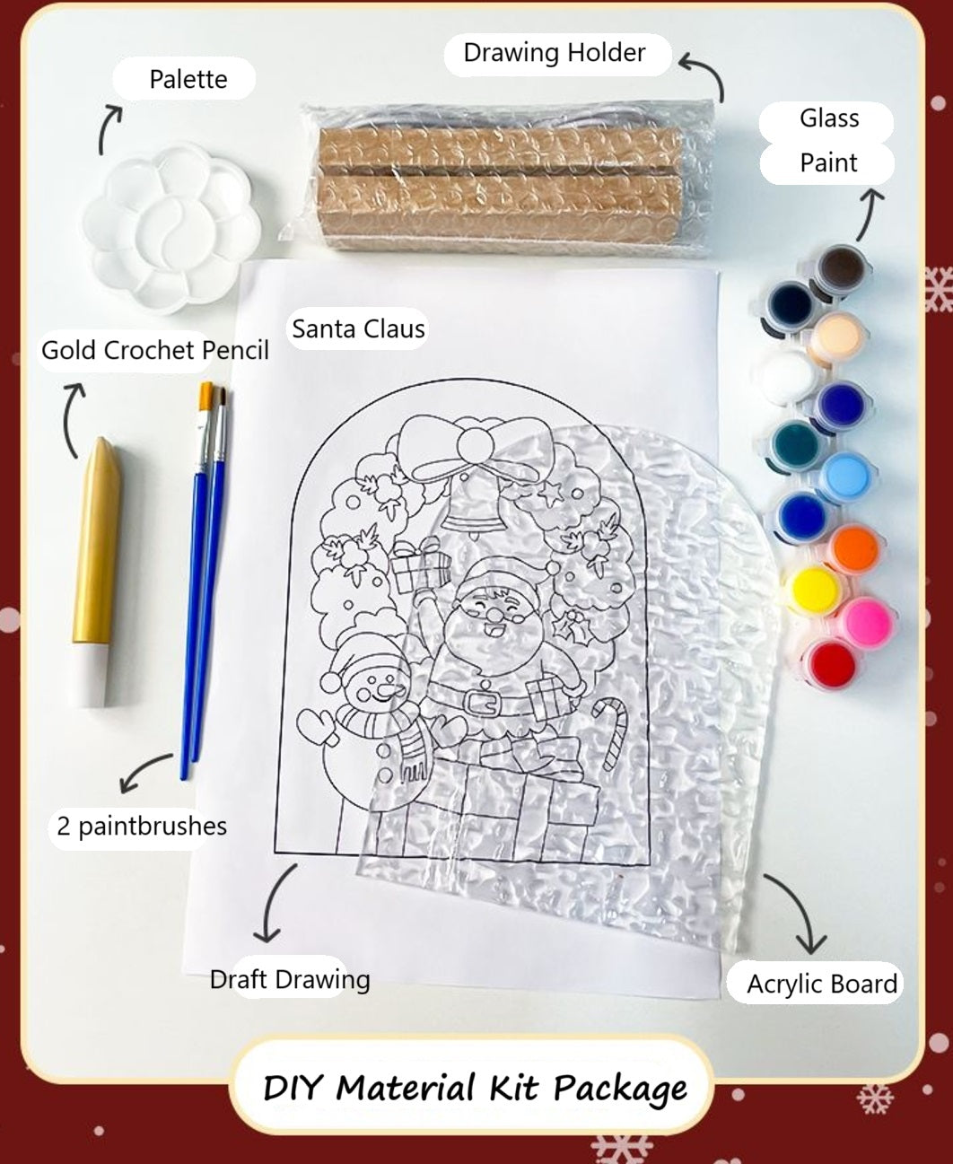 Become creative this holiday season with our Christmas DIY Acrylic Glass Painting with Light Board kit! Perfect for all ages, this vibrant painting set allows you to design stunning glass art illuminated by a built-in LED light board, transforming your creations into festive masterpieces. Get ready to bring joy and sparkle to your home decor with personalized holiday designs that will brighten any celebration!
